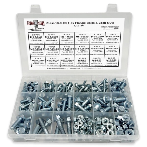 Boltsandnuts.Com Metric Class 10.9 JIS Hex Flange Bolts & Nuts Assortment - 248 PCS Assortment Kit #194 - main